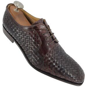 Paul Fredrick Italian Brown All Leather Woven Dress Shoes Mens 12M Derby Oxfords